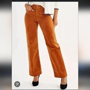 Draper James Comfort Waist Orange-Brown Corduroy Wide Leg Pants
